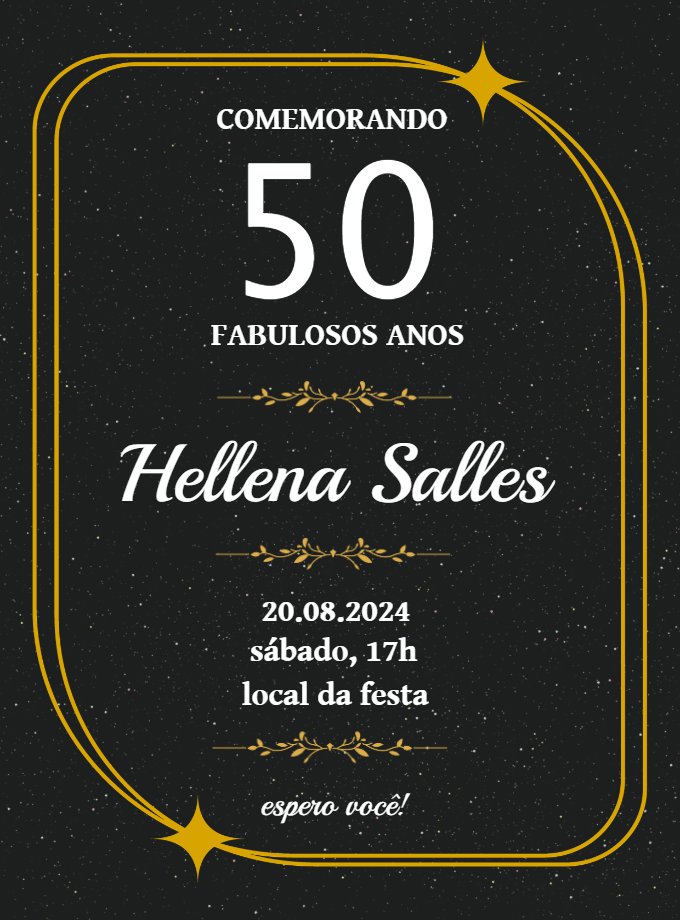 Convite de Aniversário Adulto Dourado e Preto para Editar Convite de Aniversário Adulto Dourado e Preto para Editar