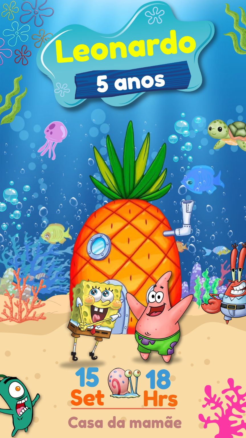 Convite de Aniversário Bob Esponja para Editar Online Convite de Aniversário Bob Esponja para Editar Online