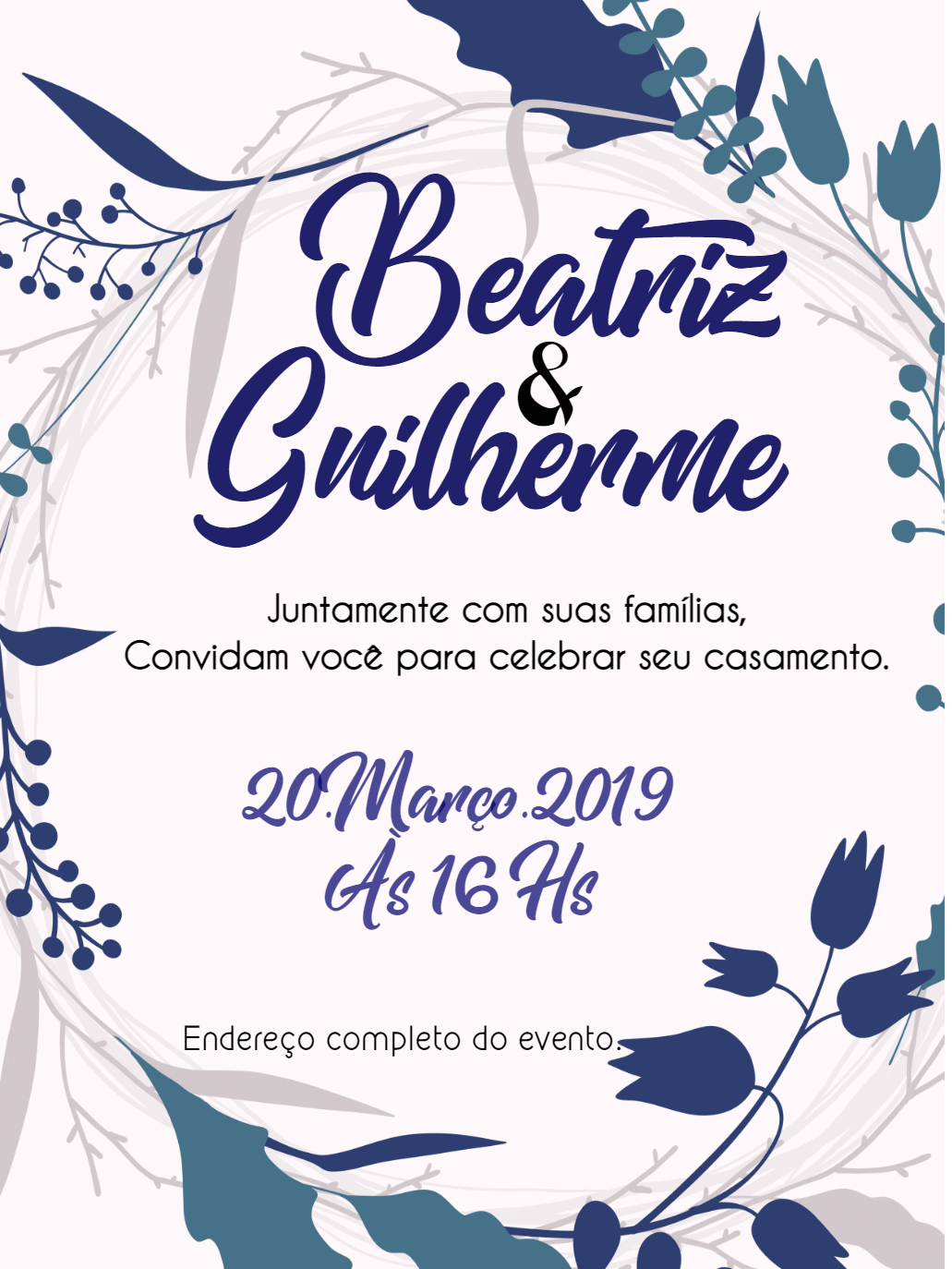 Convite de Casamento Floral Azul para Editar Online Convite de Casamento Floral Azul para Editar Online