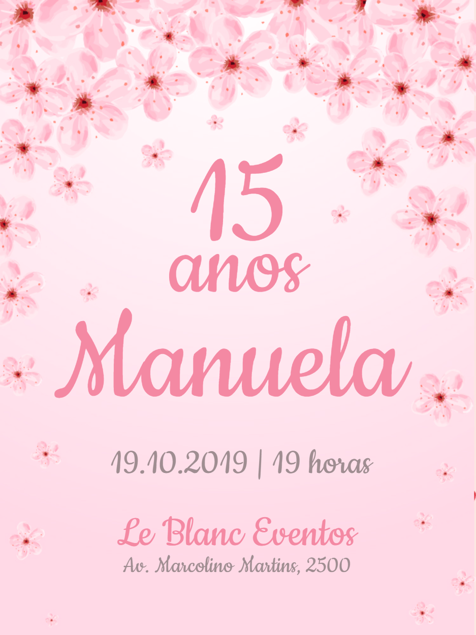 Convite 15 anos com Flores de Cerejeira Clássico para Editar Convite 15 anos com Flores de Cerejeira Clássico para Editar