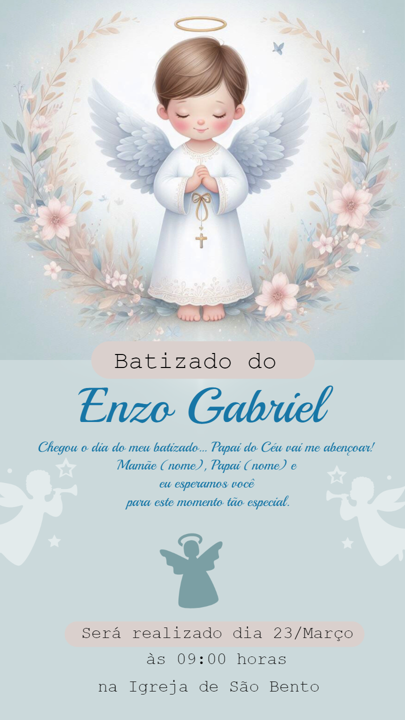 Convite de Batizado Anjinho Menino para Editar Online Convite de Batizado Anjinho Menino para Editar Online