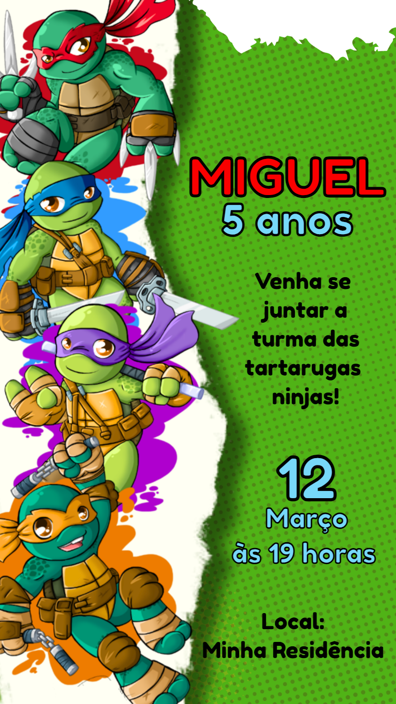 Convite de Aniversário Tartarugas Ninjas para Editar Online Convite de Aniversário Tartarugas Ninjas para Editar Online