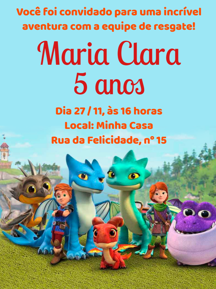 Convite Aniversário Dragões Equipe de Resgate para Editar Online Convite Aniversário Dragões Equipe de Resgate para Editar Online