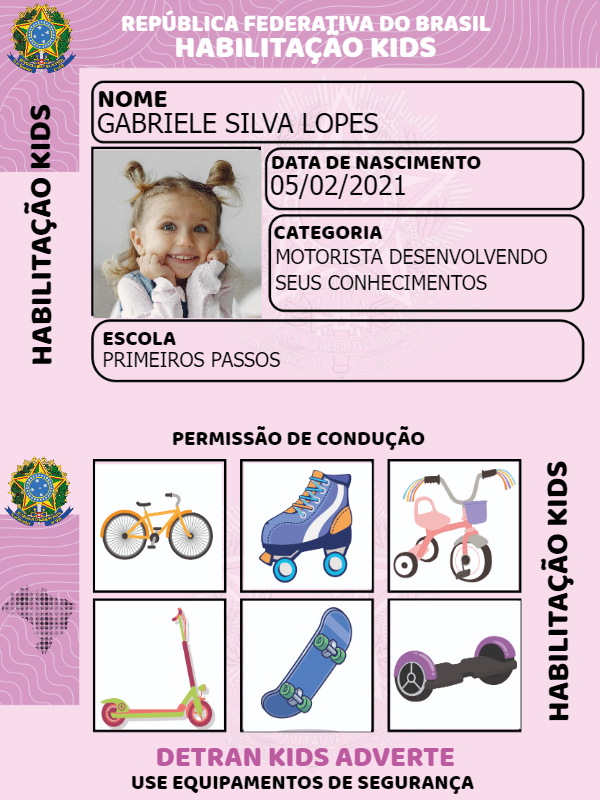 Habilitação Kids Menina com Foto para Editar Online Habilitação Kids Menina com Foto para Editar Online