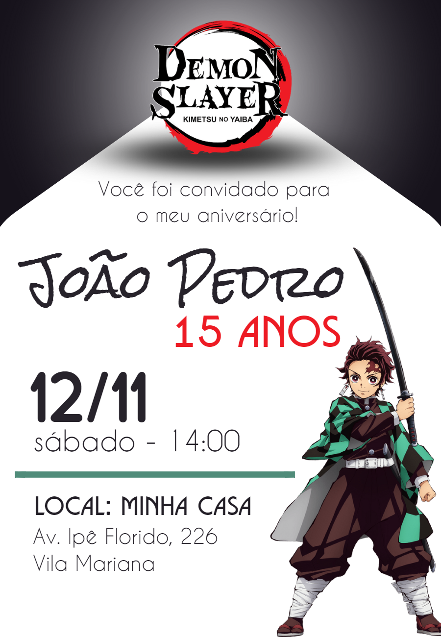 Convite de Aniversário Demon Slayer para Editar Online Convite de Aniversário Demon Slayer para Editar Online