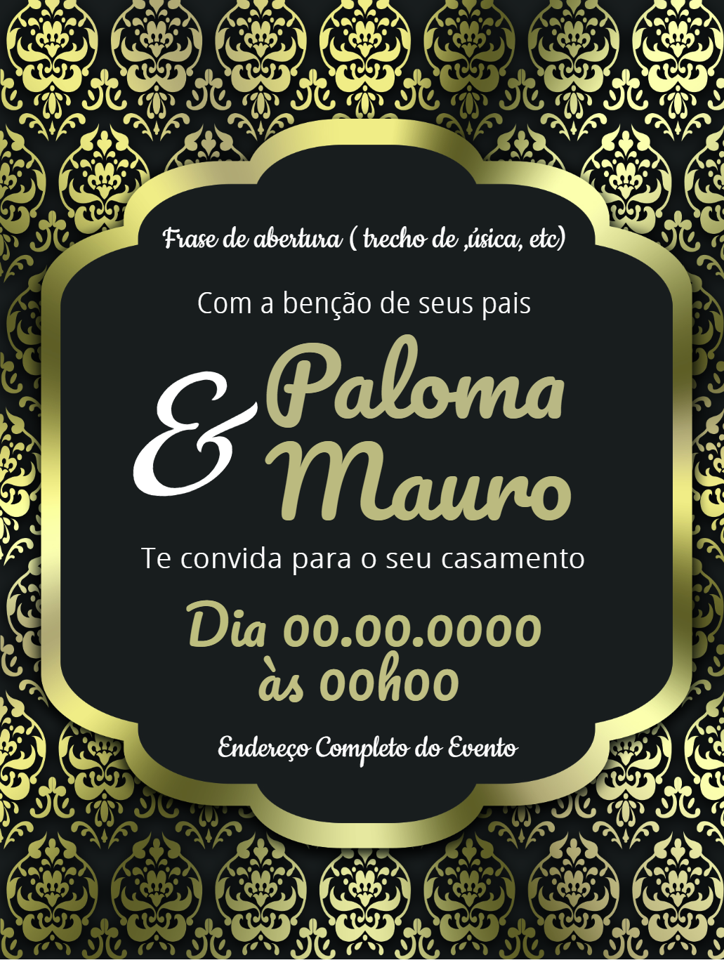 Convite de Casamento Arabescos Dourados para Editar Online Convite de Casamento Arabescos Dourados para Editar Online