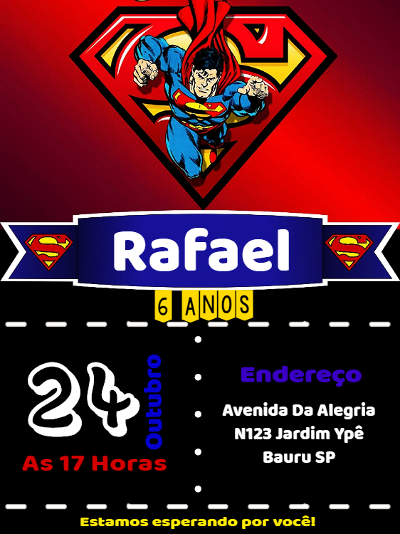 Convite de Aniversário Super Homem para Editar Online Convite de Aniversário Super Homem para Editar Online