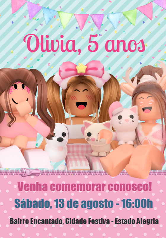 Convite de Aniversário Roblox Menina Rosa para Editar Online Convite de Aniversário Roblox Menina Rosa para Editar Online