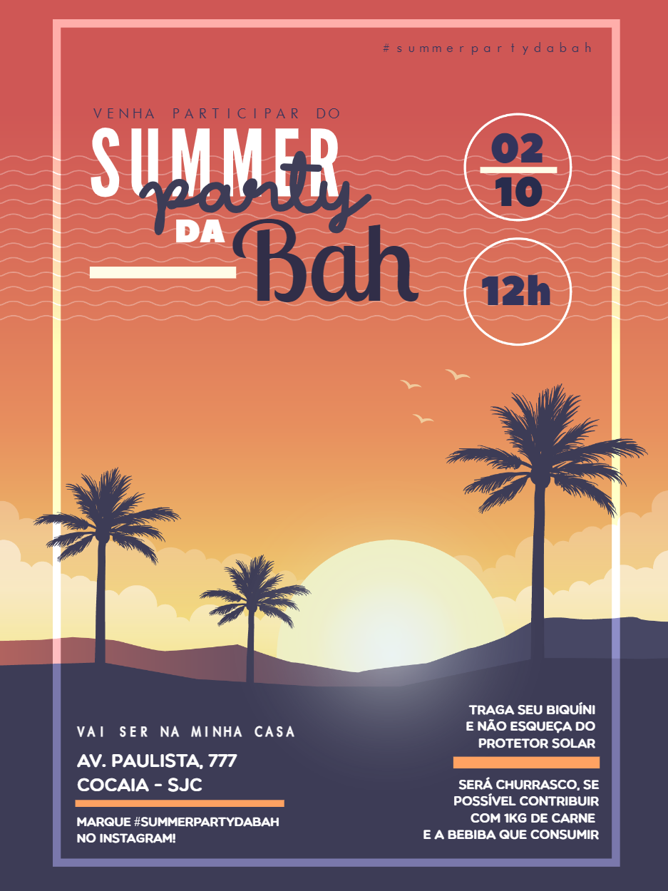 Convite de Aniversário Summer Party Tardezinha para Editar Convite de Aniversário Summer Party Tardezinha para Editar