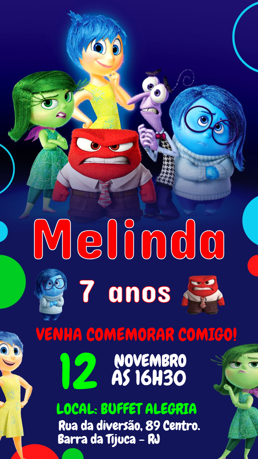 Convite Aniversário Divertidamente com Personagens para Editar Convite Aniversário Divertidamente com Personagens para Editar