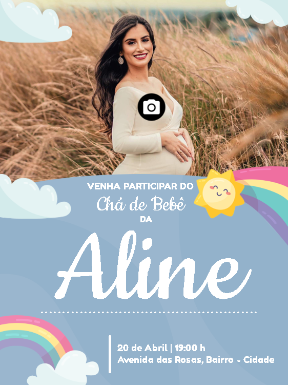 Convite Chá de Bebê Arco Íris com Foto para Editar Online Convite Chá de Bebê Arco Íris com Foto para Editar Online