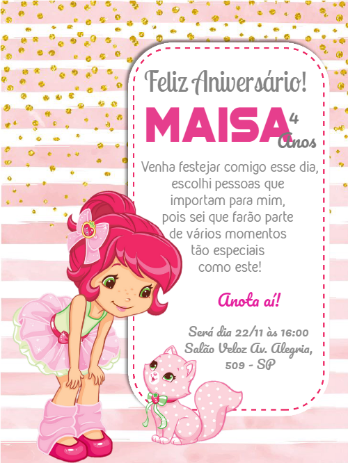 Convite de Aniversário Moranguinho para Editar Online Convite de Aniversário Moranguinho para Editar Online