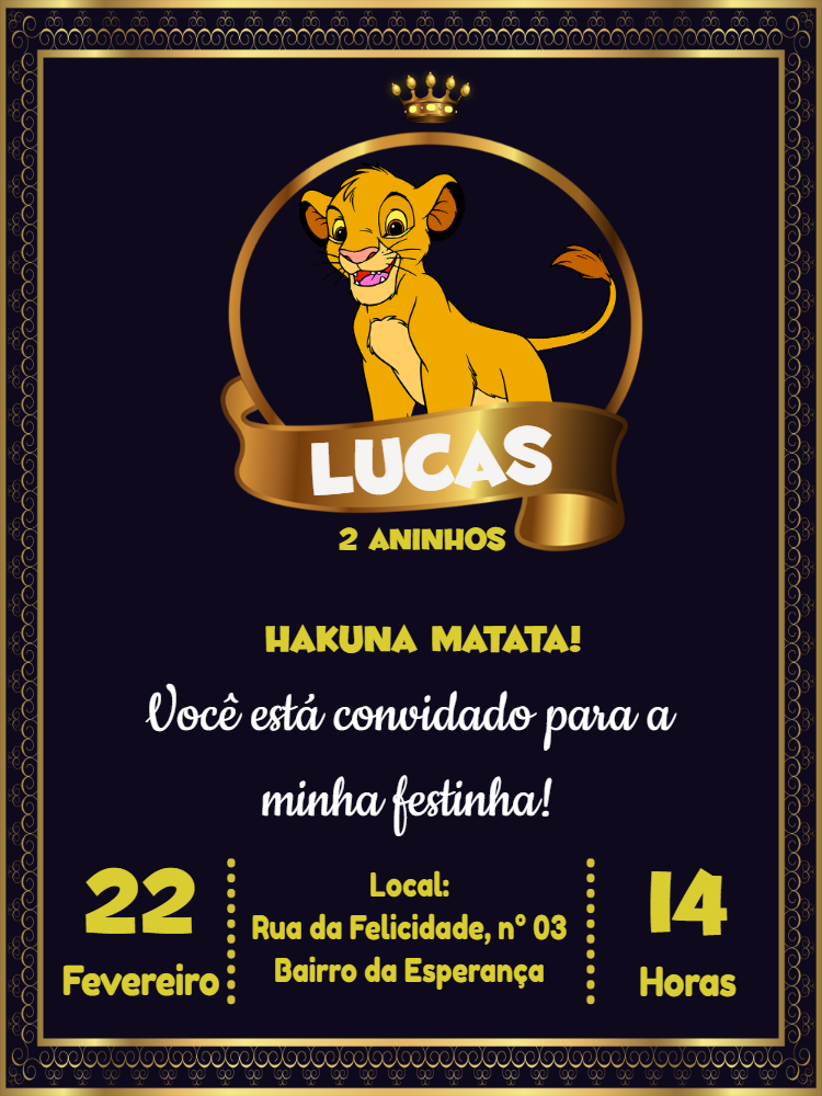 Convite de Aniversário Rei Leão Simba para Editar Online Convite de Aniversário Rei Leão Simba para Editar Online