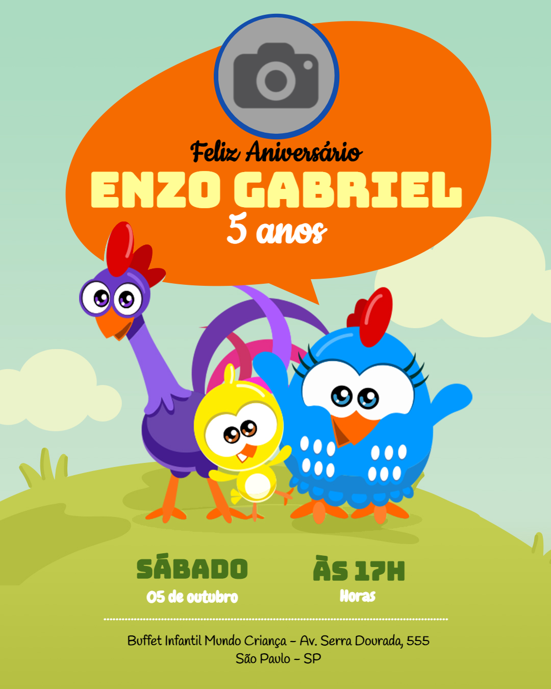 Convite Aniversário Galinha Pintadinha Mini com Foto para Editar