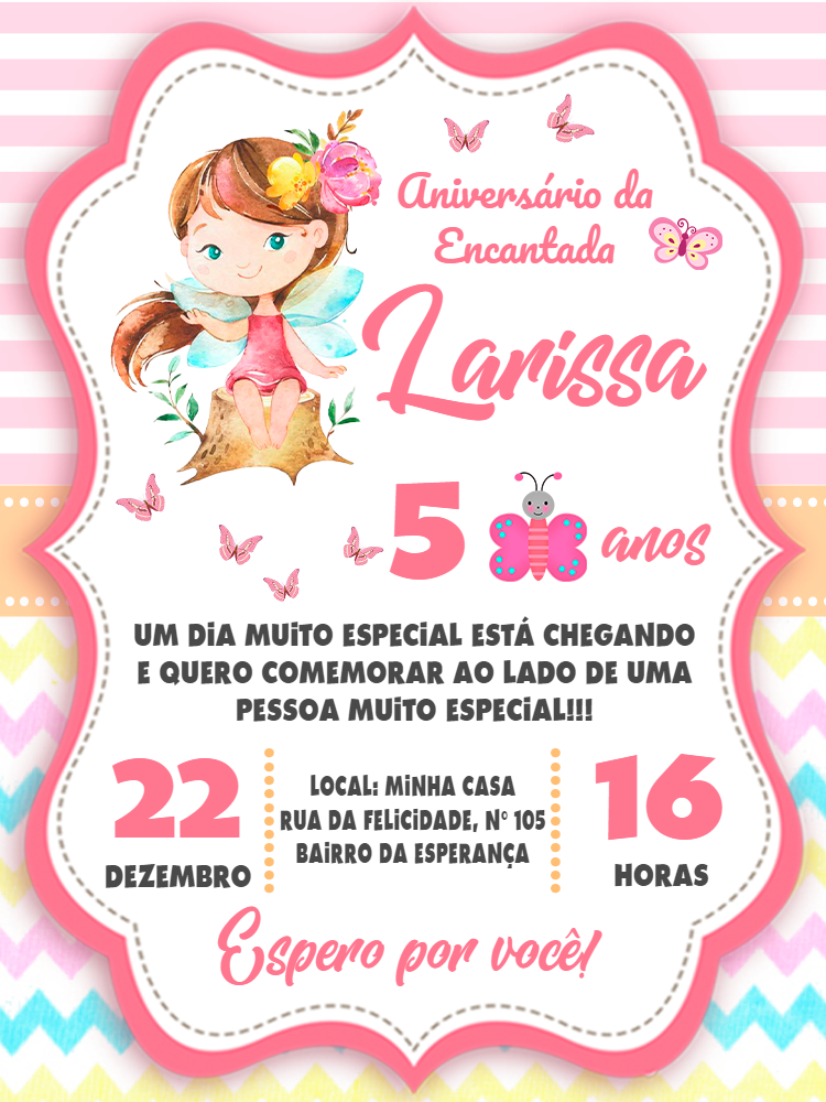 Convite Aniversário Jardim Encantado com Fada para Editar Convite Aniversário Jardim Encantado com Fada para Editar