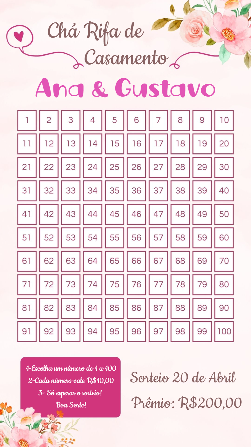 Chá Rifa de Casamento Floral para Editar Online Chá Rifa de Casamento Floral para Editar Online