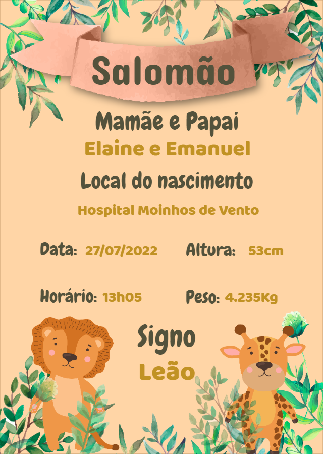 Quadro Nascimento Safari com Animais para Editar Online