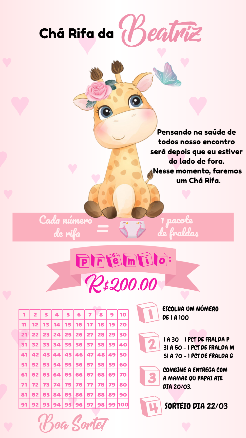 Chá Rifa Girafinha Menina Editável para Enviar Online Chá Rifa Girafinha Menina Editável para Enviar Online