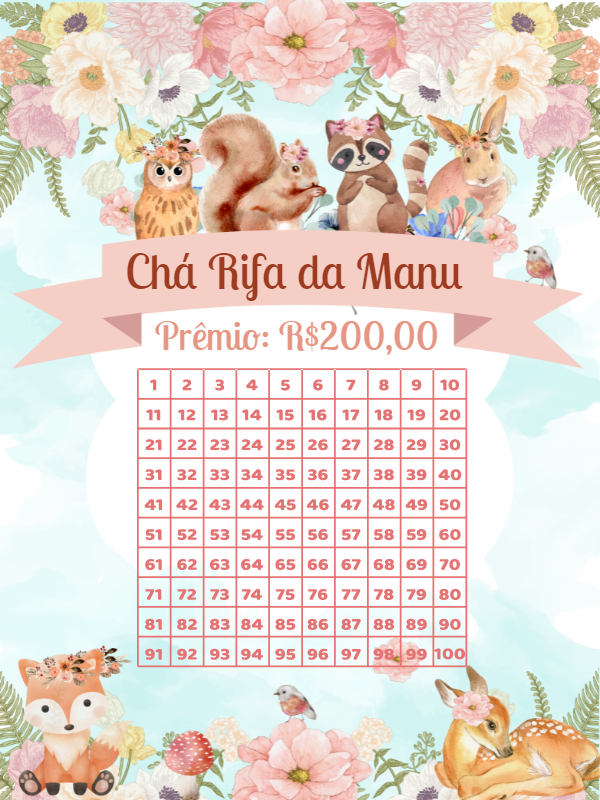 Chá Rifa Bosque Encantado com Animais para Editar Online Chá Rifa Bosque Encantado com Animais para Editar Online