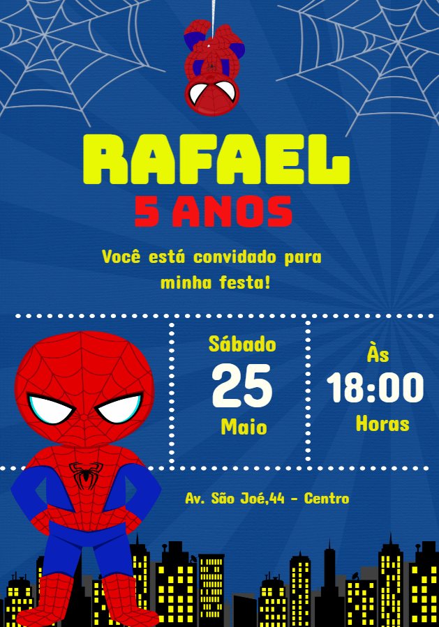 Convite Aniversário Homem Aranha para Editar Online Convite Aniversário Homem Aranha para Editar Online