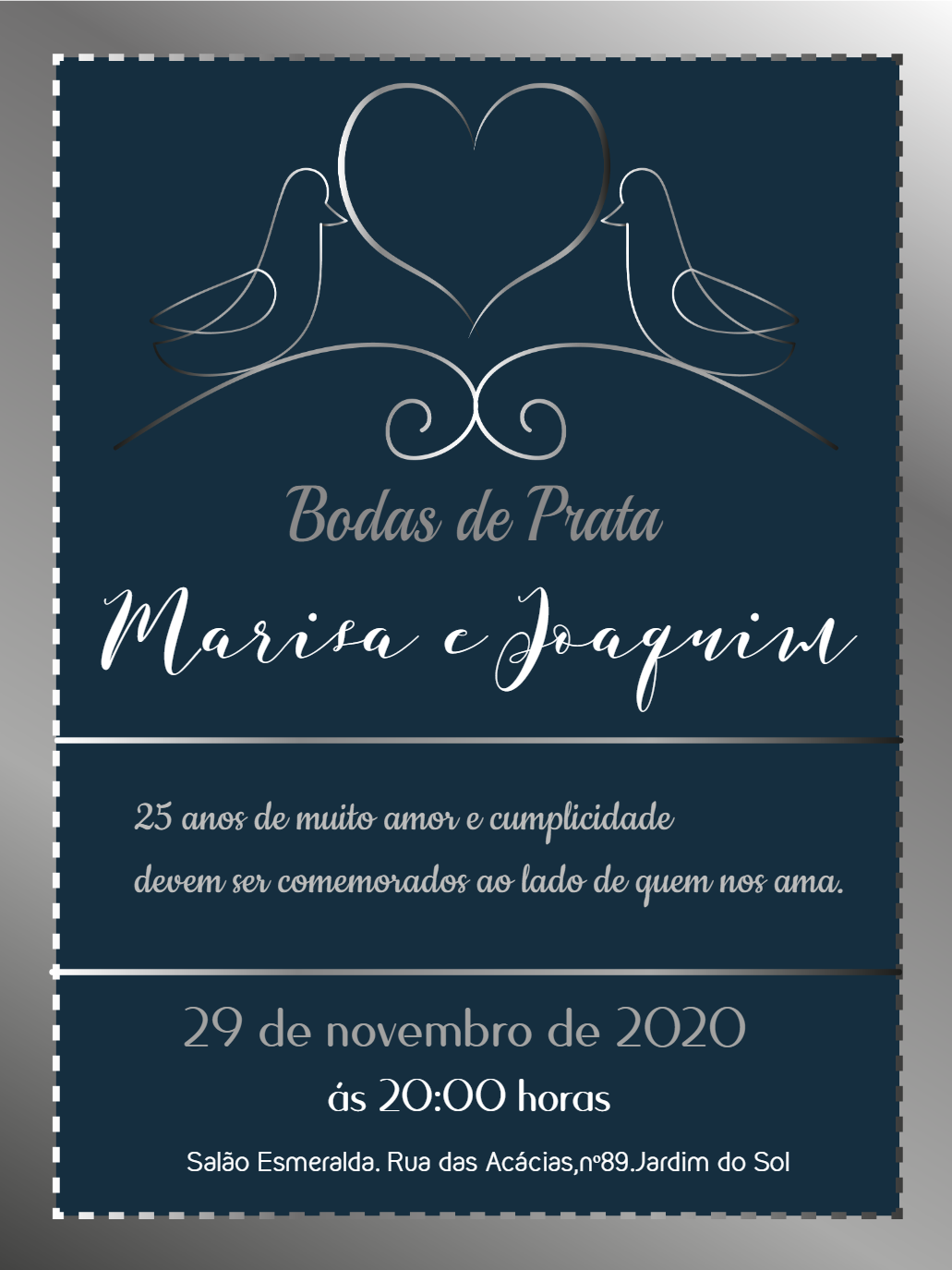 Convite Bodas de Prata Elegante para Editar Online Convite Bodas de Prata Elegante para Editar Online