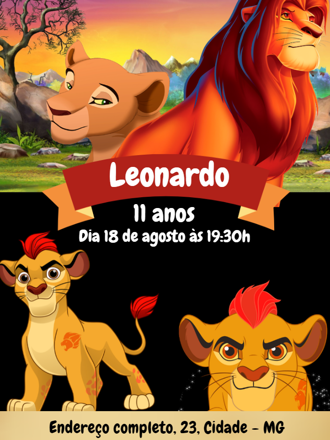 Convite Aniversário A Guarda do Leão com Kion para Editar Online Convite Aniversário A Guarda do Leão com Kion para Editar Online