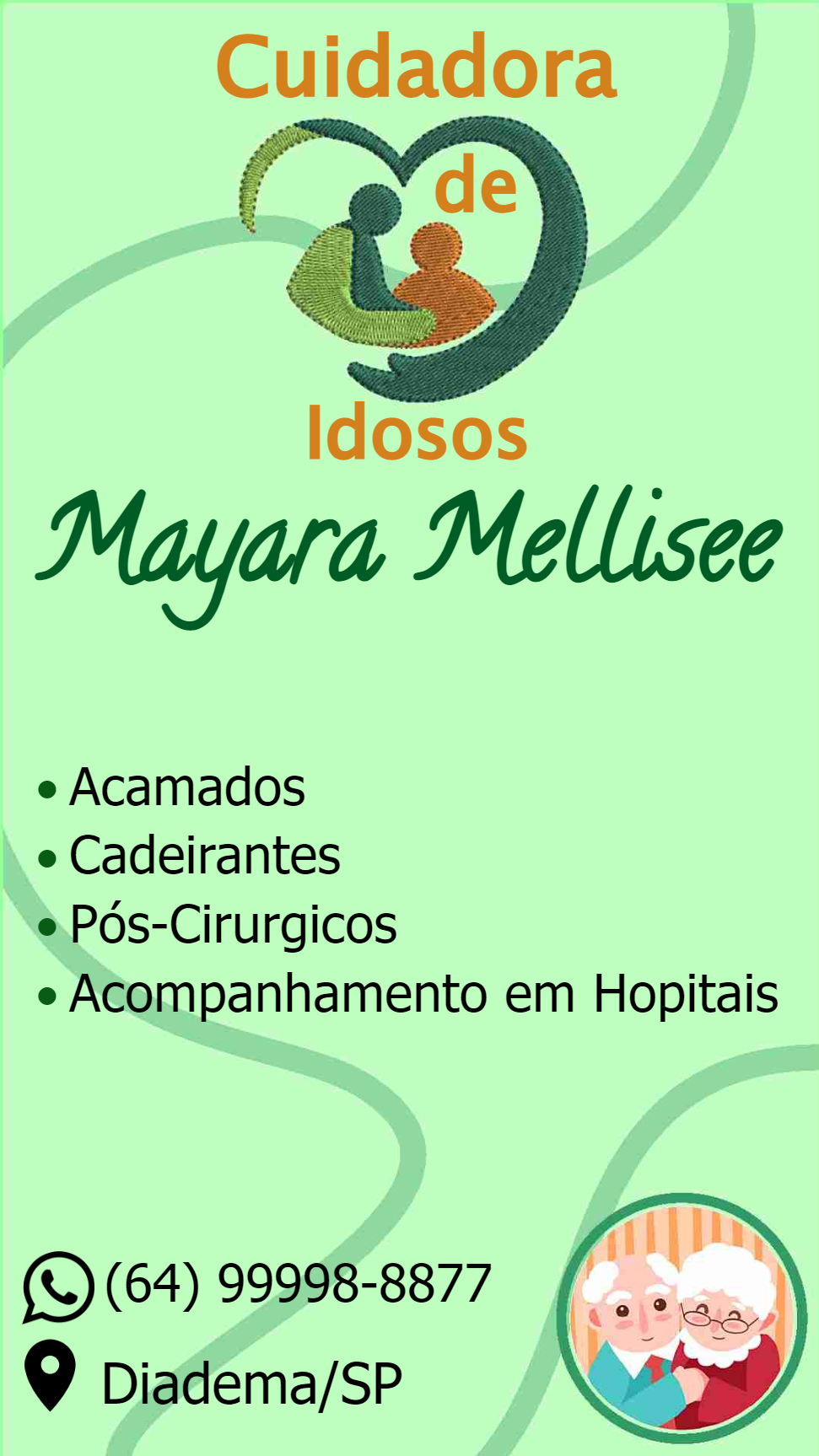 Cartão de Visita Cuidadora de Idosos Editável Online Cartão de Visita Cuidadora de Idosos Editável Online