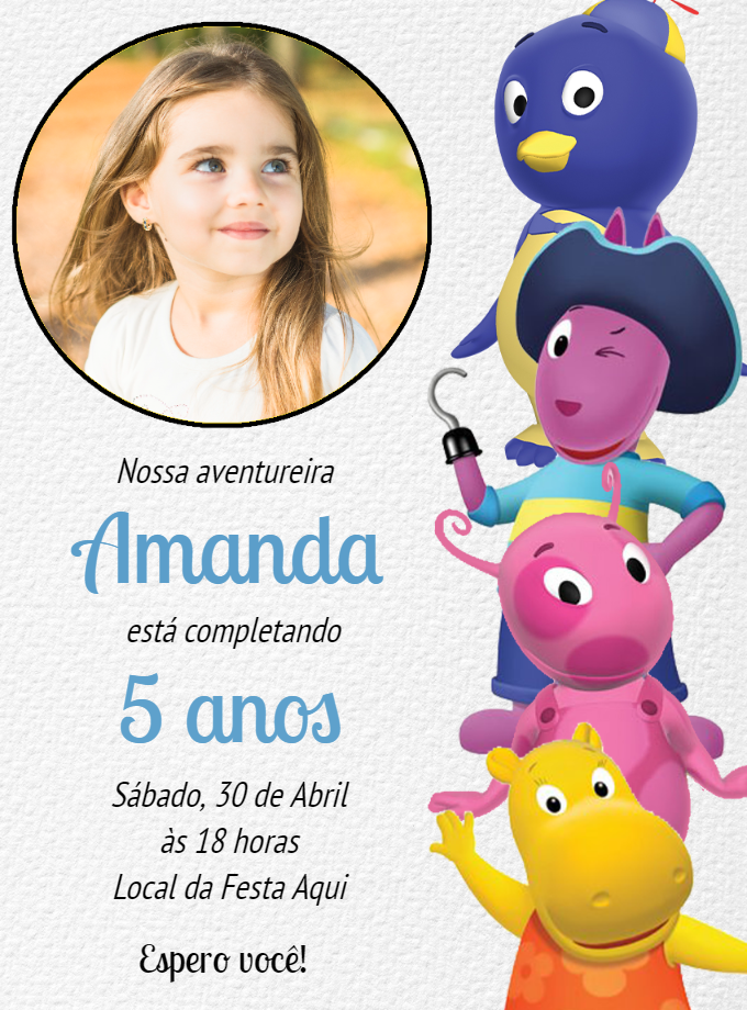 Convite Aniversário Backyardigans com Foto para Editar Online Convite Aniversário Backyardigans com Foto para Editar Online