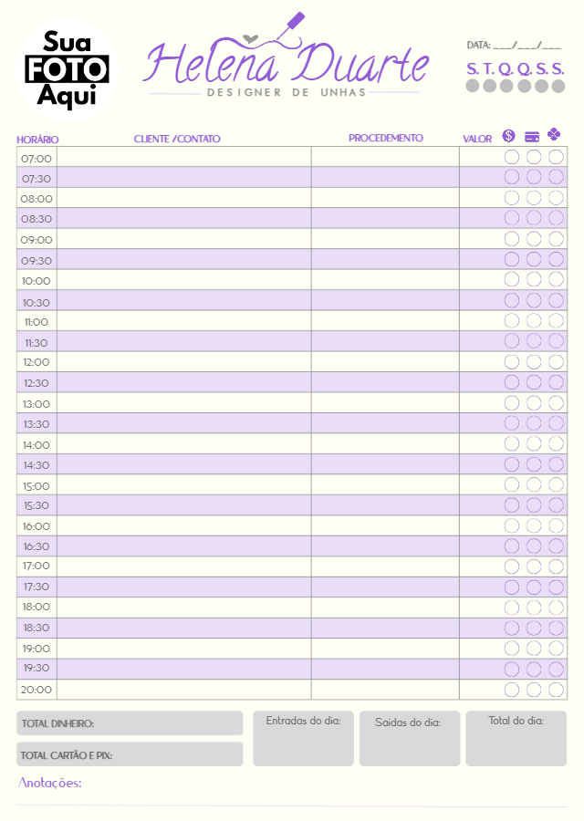 Folha de Agendamento para Designer de Unhas para Editar Online Folha de Agendamento para Designer de Unhas para Editar Online