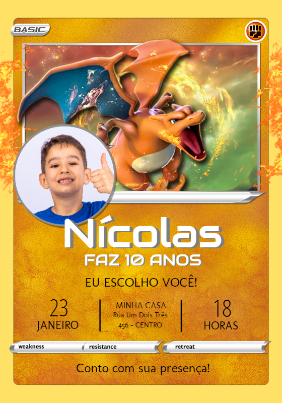 Convite Aniversário Carta Pokémon com Foto para Editar Online Convite Aniversário Carta Pokémon com Foto para Editar Online