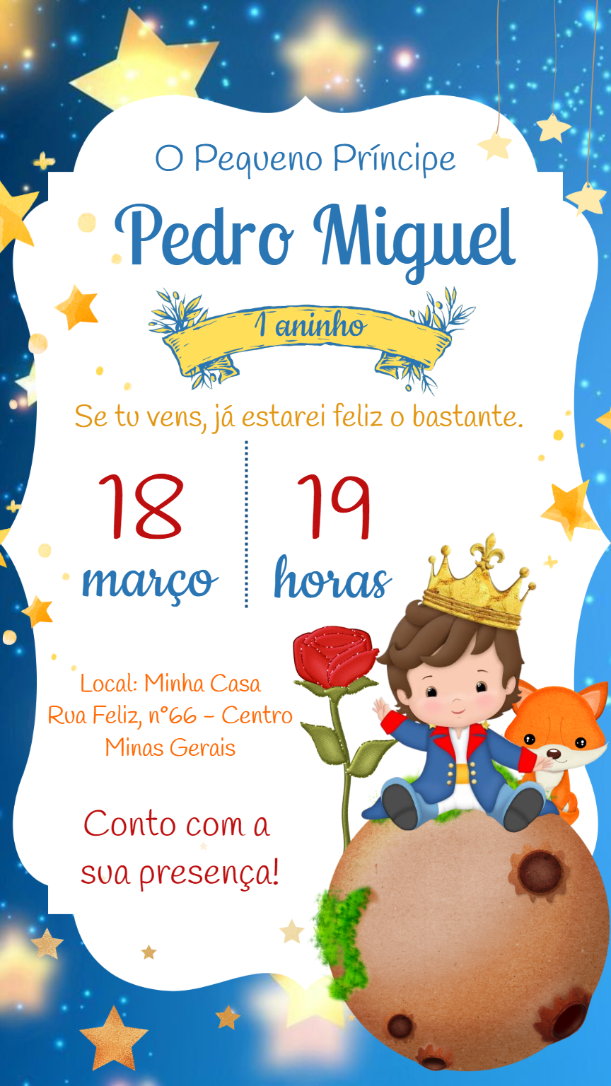 Convite Aniversário O Pequeno Príncipe para Editar Online Convite Aniversário O Pequeno Príncipe para Editar Online