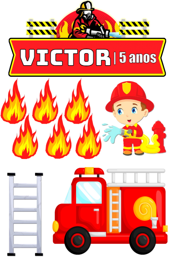 Topo de Bolo Festa Bombeiro com Elementos para Editar Topo de Bolo Festa Bombeiro com Elementos para Editar