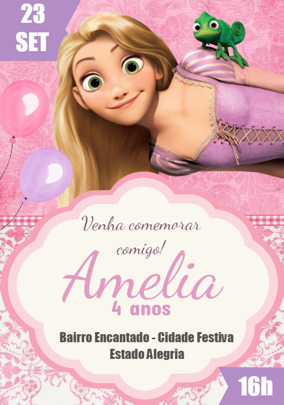 Convite de Aniversário Rapunzel Enrolados para Editar Online Convite de Aniversário Rapunzel Enrolados para Editar Online