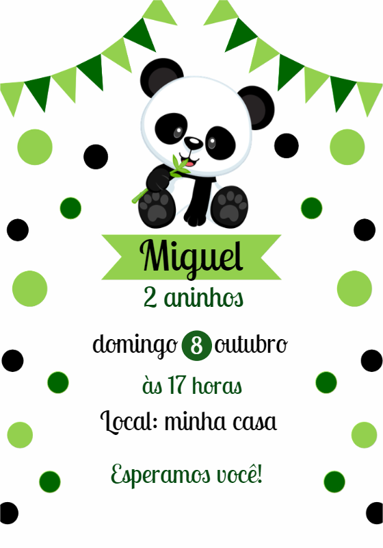 Convite de Aniversário Tema Panda para Editar Online Convite de Aniversário Tema Panda para Editar Online