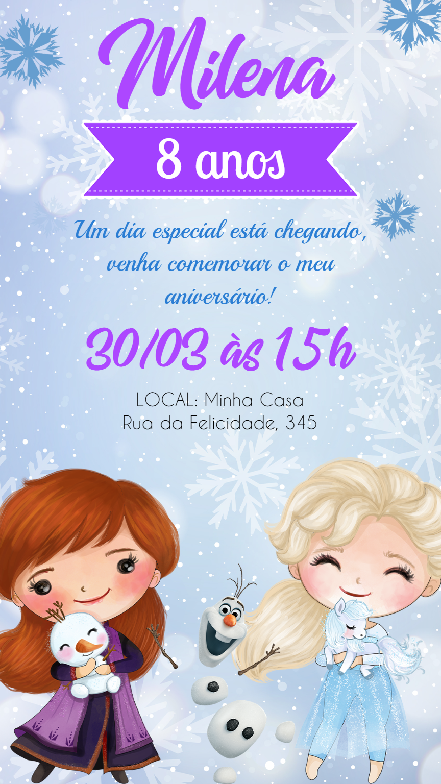 Convite Aniversário Frozen Aquarela para Editar Online Convite Aniversário Frozen Aquarela para Editar Online