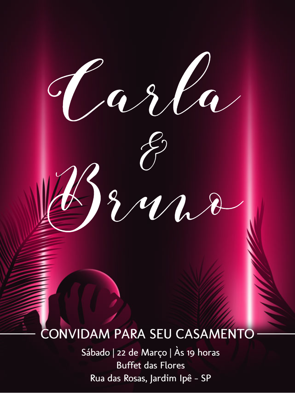 Convite de Casamento Neon Moderno para Editar Online