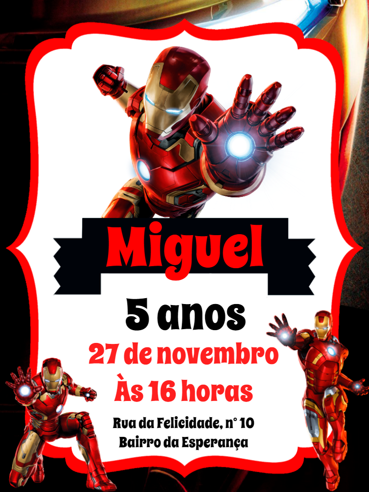 Convite Aniversário Homem de Ferro para Editar Online Convite Aniversário Homem de Ferro para Editar Online