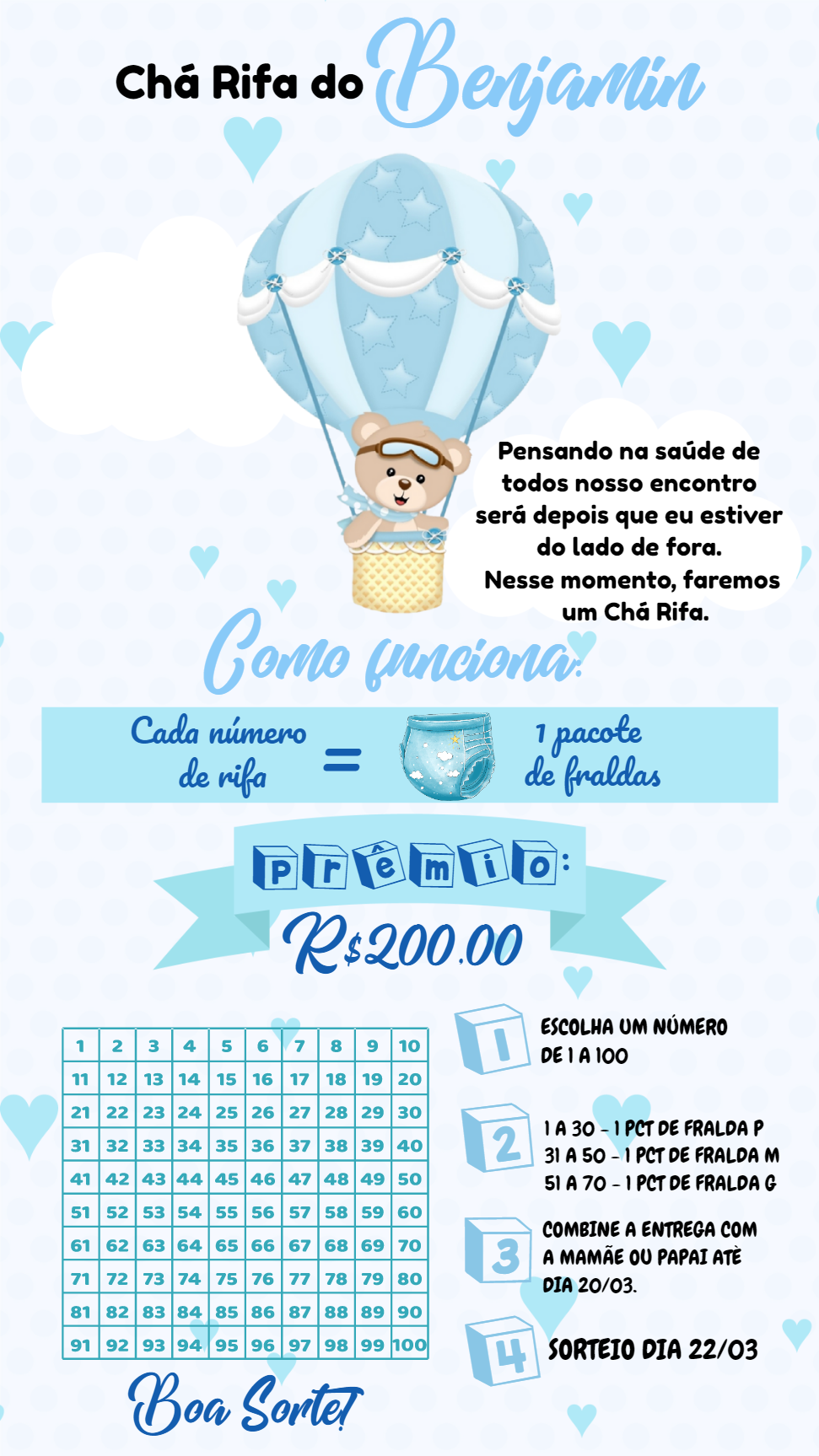 Convite Chá Rifa Ursinho Baloeiro para Editar Online Convite Chá Rifa Ursinho Baloeiro para Editar Online