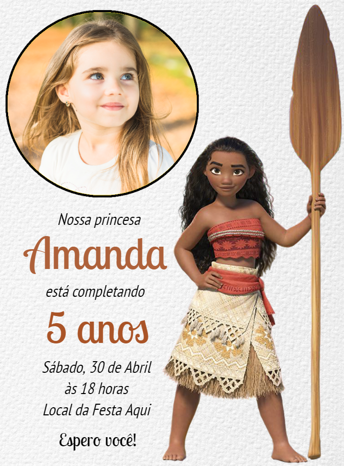 Convite Aniversário Moana com Foto para Editar Online Convite Aniversário Moana com Foto para Editar Online