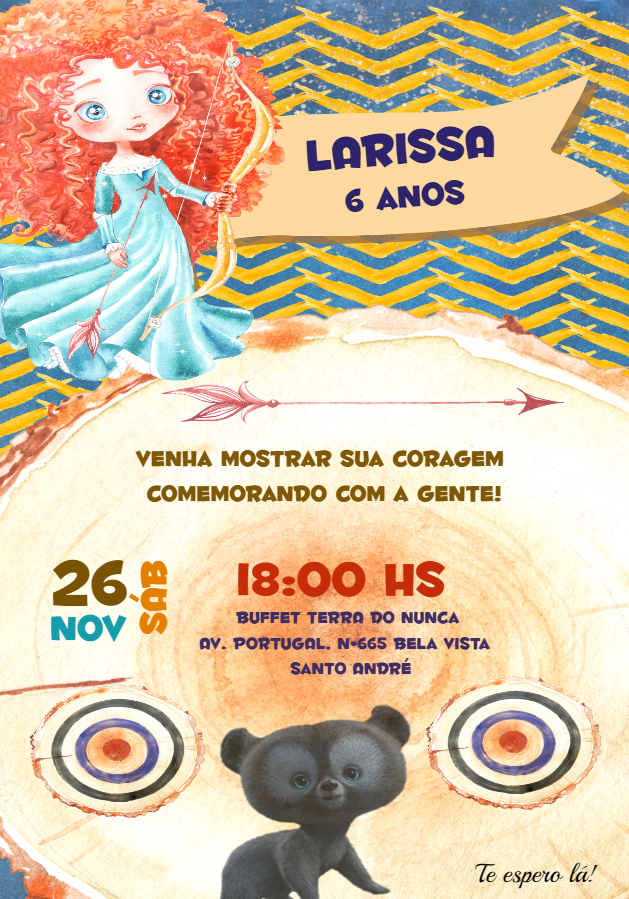 Convite Aniversário Valente com Merida para Editar Online Convite Aniversário Valente com Merida para Editar Online