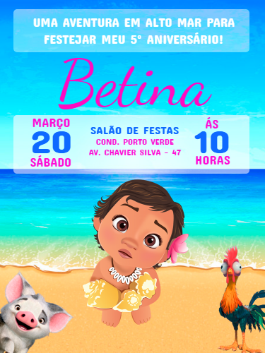 Convite Aniversário Moana Baby para Editar Online Convite Aniversário Moana Baby para Editar Online