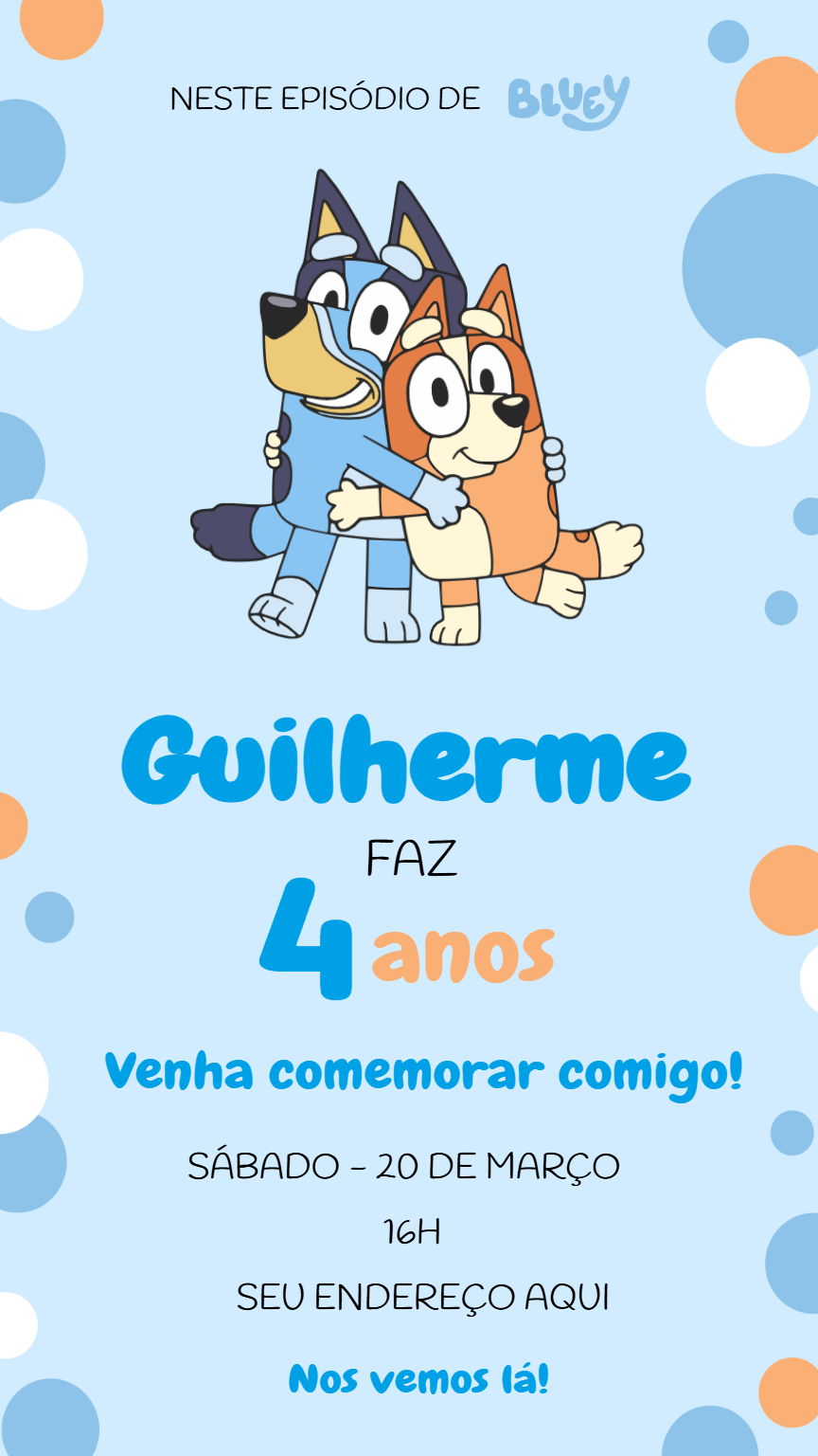 Convite de Aniversário Bluey e Bingo para Editar Online Convite de Aniversário Bluey e Bingo para Editar Online
