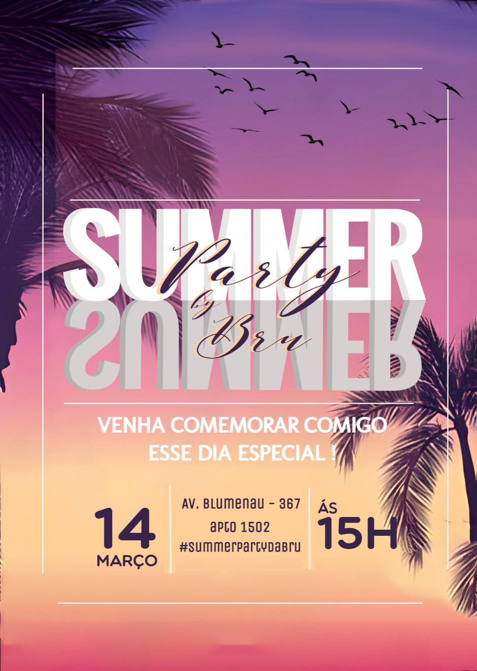 Convite Aniversário Tardezinha Summer Party para Editar Online Convite Aniversário Tardezinha Summer Party para Editar Online