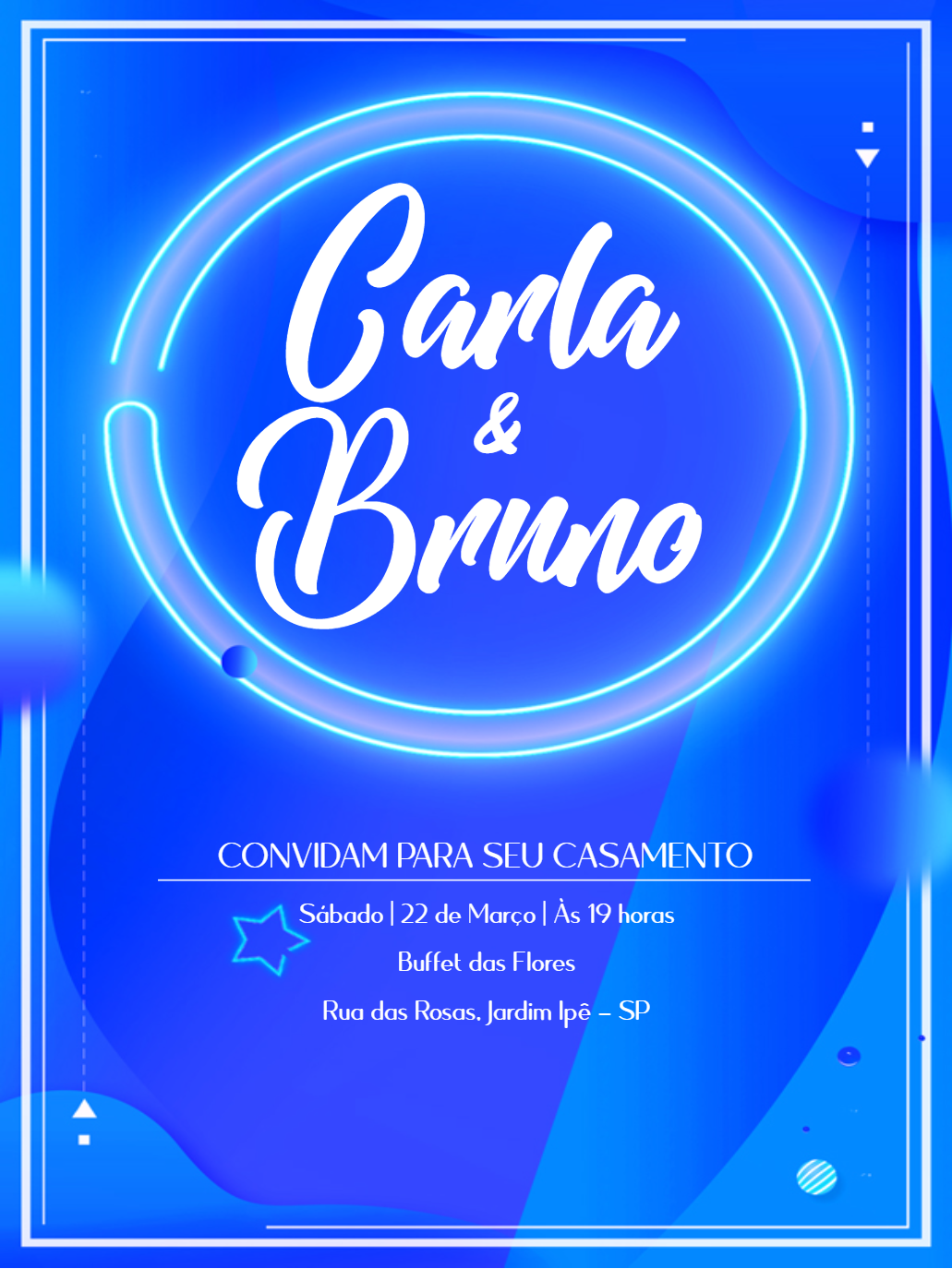 Convite de Casamento Neon Azul para Editar Online