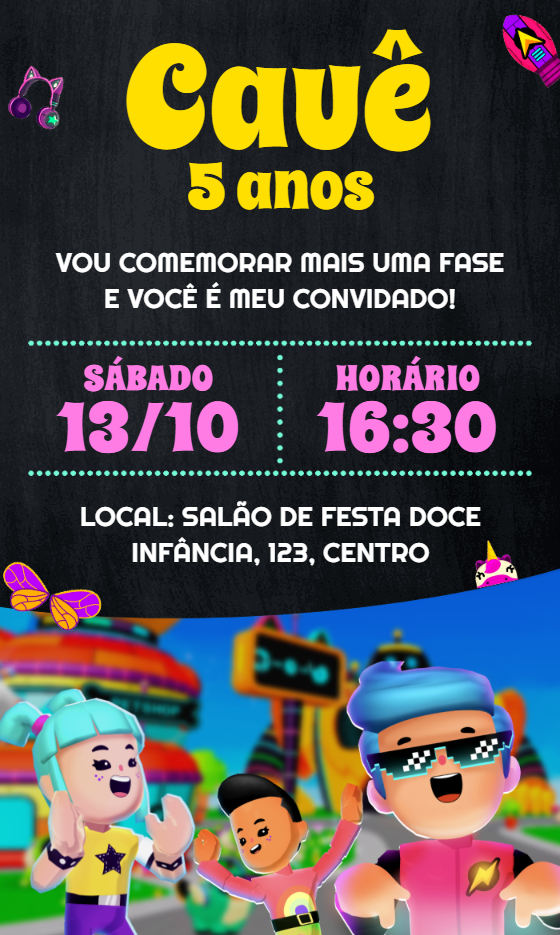 Convite de Aniversário PK XD com Personagens para Editar Online Convite de Aniversário PK XD com Personagens para Editar Online