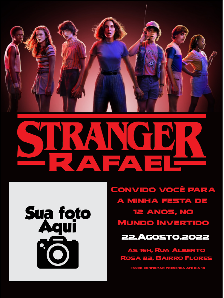 Convite Aniversário Stranger Things com Foto para Editar Online Convite Aniversário Stranger Things com Foto para Editar Online