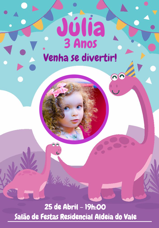 Convite de Aniversário Dinossauro Rosa para Editar Online Convite de Aniversário Dinossauro Rosa para Editar Online