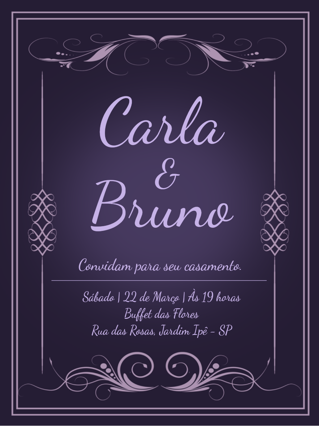 Convite de Casamento Elegante com Arabescos para Editar Online