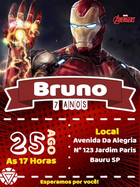 Convite de Aniversário Homem de Ferro para Editar Online Convite de Aniversário Homem de Ferro para Editar Online
