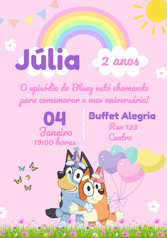 Convite de Aniversário Bluey e Bingo para Editar Online Convite de Aniversário Bluey e Bingo para Editar Online